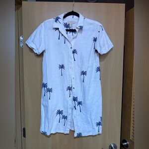 Calypso Button-Up Dress with Palm Tree Print